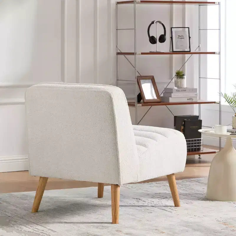 TUYOHW Fauteuil d'appoint moderne en chenille sans accoudoirs, Chaise d'appoint rembourrée avec pieds en hévéa, Ressorts ensachés, Chaise longue pour salon, chambre à coucher, bureau