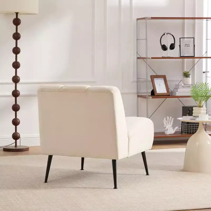 TUYOHW Fauteuil d'appoint moderne en chenille sans accoudoirs, Chaise d'appoint rembourrée avec pieds en hévéa, Ressorts ensachés, Chaise longue pour salon, chambre à coucher, bureau