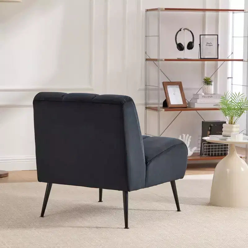 TUYOHW Fauteuil d'appoint moderne en chenille sans accoudoirs, Chaise d'appoint rembourrée avec pieds en hévéa, Ressorts ensachés, Chaise longue pour salon, chambre à coucher, bureau