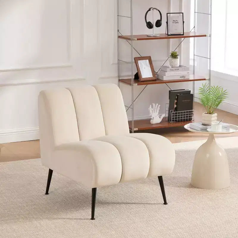 TUYOHW Fauteuil d'appoint moderne en chenille sans accoudoirs, Chaise d'appoint rembourrée avec pieds en hévéa, Ressorts ensachés, Chaise longue pour salon, chambre à coucher, bureau