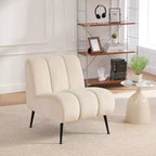 TUYOHW Fauteuil d'appoint moderne en chenille sans accoudoirs, Chaise d'appoint rembourrée avec pieds en hévéa, Ressorts ensachés, Chaise longue pour salon, chambre à coucher, bureau