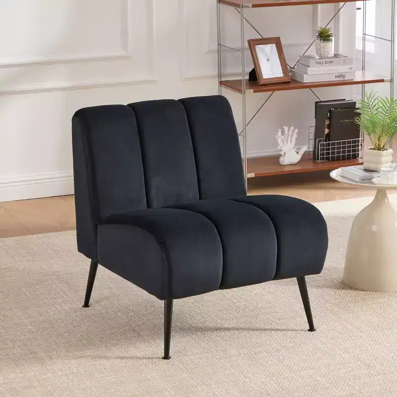 TUYOHW Fauteuil d'appoint moderne en chenille sans accoudoirs, Chaise d'appoint rembourrée avec pieds en hévéa, Ressorts ensachés, Chaise longue pour salon, chambre à coucher, bureau