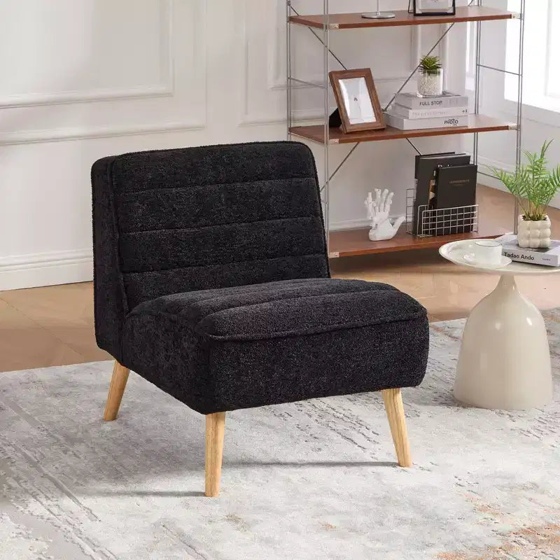 TUYOHW Fauteuil d'appoint moderne en chenille sans accoudoirs, Chaise d'appoint rembourrée avec pieds en hévéa, Ressorts ensachés, Chaise longue pour salon, chambre à coucher, bureau