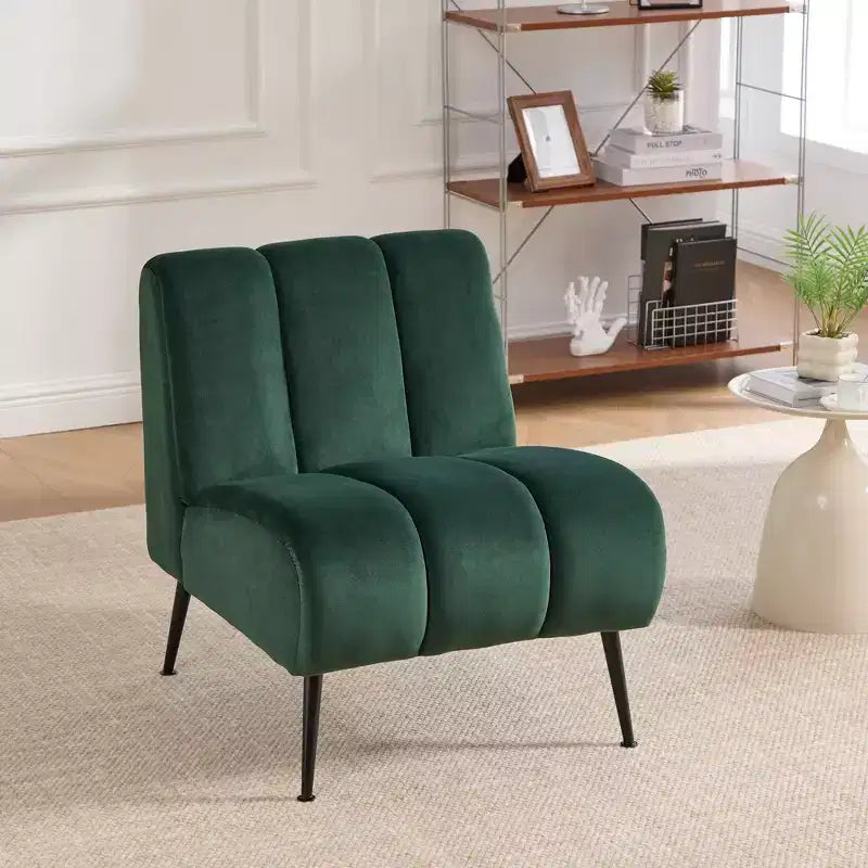 TUYOHW Fauteuil d'appoint moderne en chenille sans accoudoirs, Chaise d'appoint rembourrée avec pieds en hévéa, Ressorts ensachés, Chaise longue pour salon, chambre à coucher, bureau