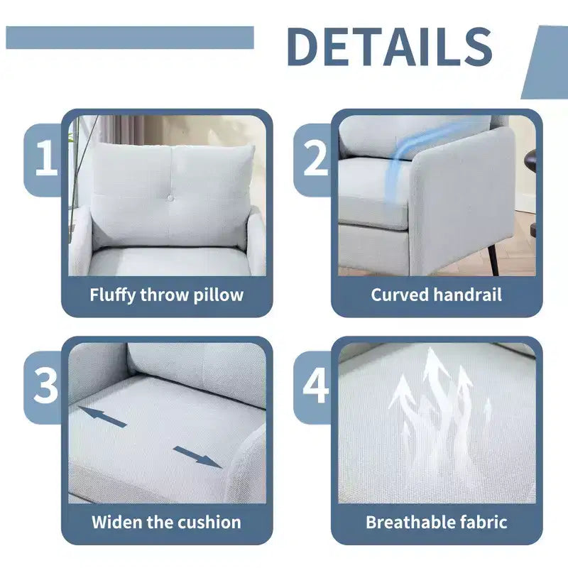 Fauteuil d'appoint en chenille TUYOHW, fauteuil club en tissu avec pieds en métal noir, patins antidérapants, fauteuil simple pour salon, chambre, salle à manger