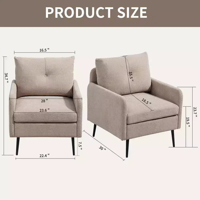 Fauteuil d'appoint en chenille TUYOHW, fauteuil club en tissu avec pieds en métal noir, patins antidérapants, fauteuil simple pour salon, chambre, salle à manger