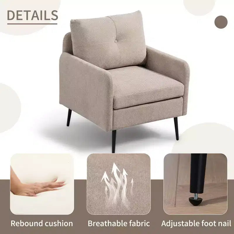 Fauteuil d'appoint en chenille TUYOHW, fauteuil club en tissu avec pieds en métal noir, patins antidérapants, fauteuil simple pour salon, chambre, salle à manger