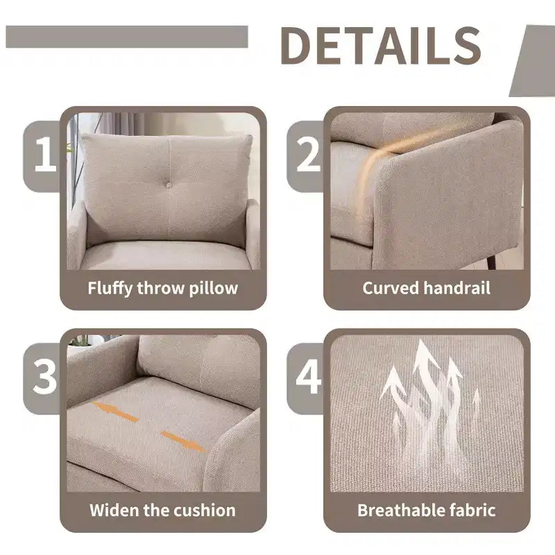 Fauteuil d'appoint en chenille TUYOHW, fauteuil club en tissu avec pieds en métal noir, patins antidérapants, fauteuil simple pour salon, chambre, salle à manger