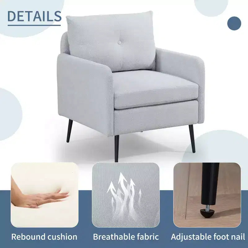 Fauteuil d'appoint en chenille TUYOHW, fauteuil club en tissu avec pieds en métal noir, patins antidérapants, fauteuil simple pour salon, chambre, salle à manger