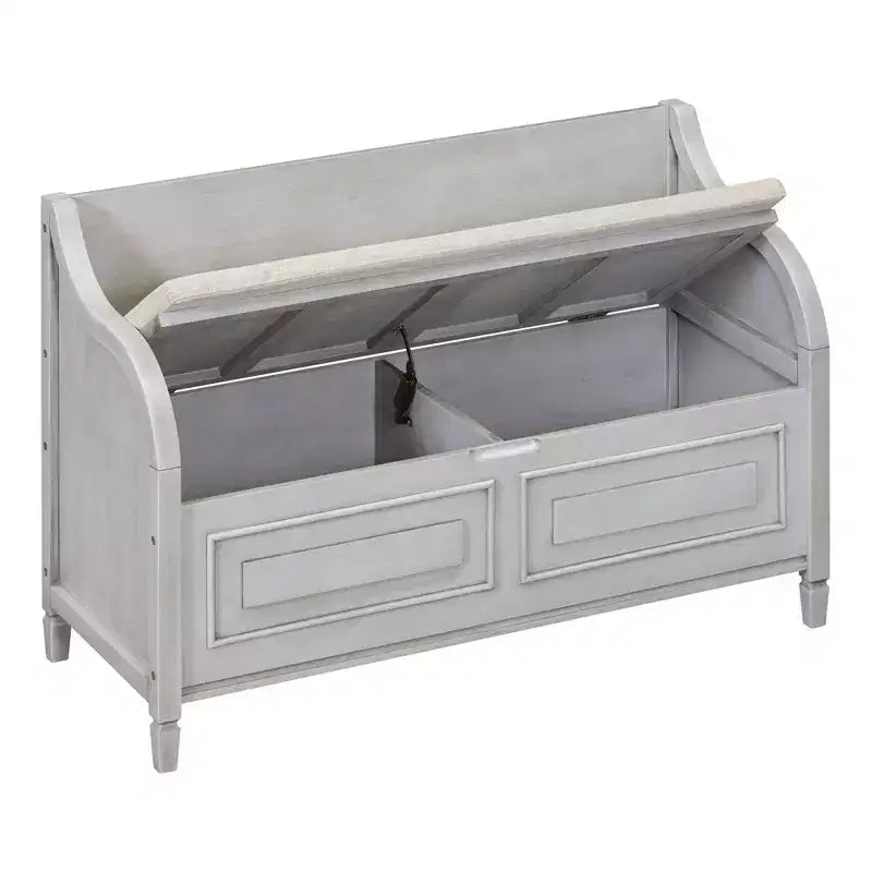 TUYOHW Banc de rangement rustique avec accoudoirs, banc d'entrée de style ferme avec charnière de sécurité, coussin fendu amovible, banc à chaussures pour chambre à coucher, salon