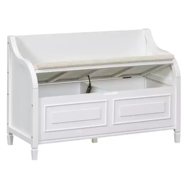 TUYOHW Banc de rangement rustique avec accoudoirs, banc d'entrée de style ferme avec charnière de sécurité, coussin fendu amovible, banc à chaussures pour chambre à coucher, salon