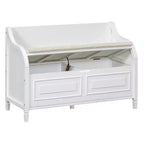 TUYOHW Banc de rangement rustique avec accoudoirs, banc d'entrée de style ferme avec charnière de sécurité, coussin fendu amovible, banc à chaussures pour chambre à coucher, salon