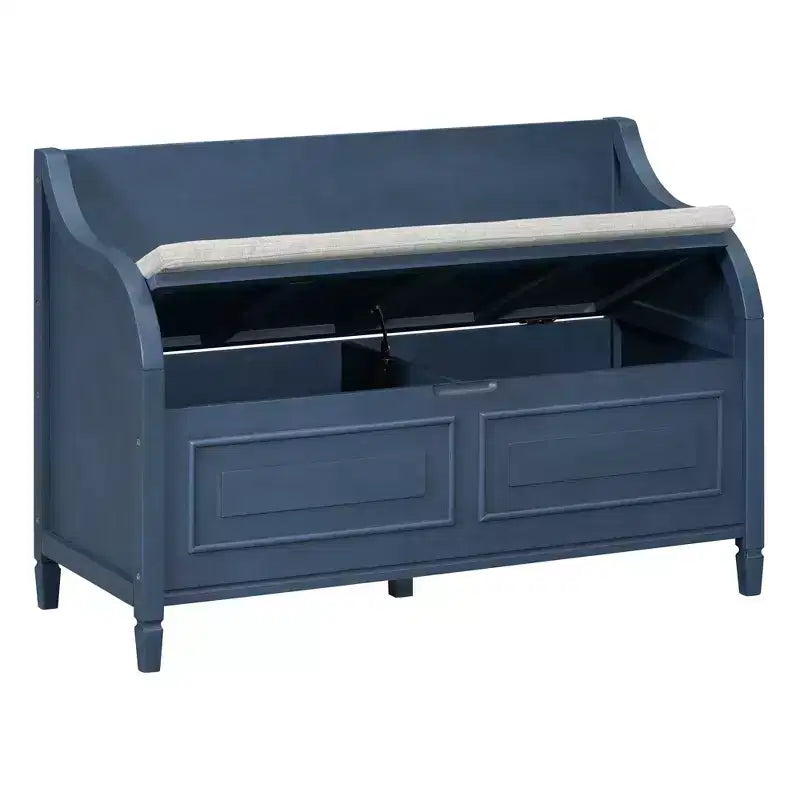 TUYOHW Banc de rangement rustique avec accoudoirs, banc d'entrée de style ferme avec charnière de sécurité, coussin fendu amovible, banc à chaussures pour chambre à coucher, salon