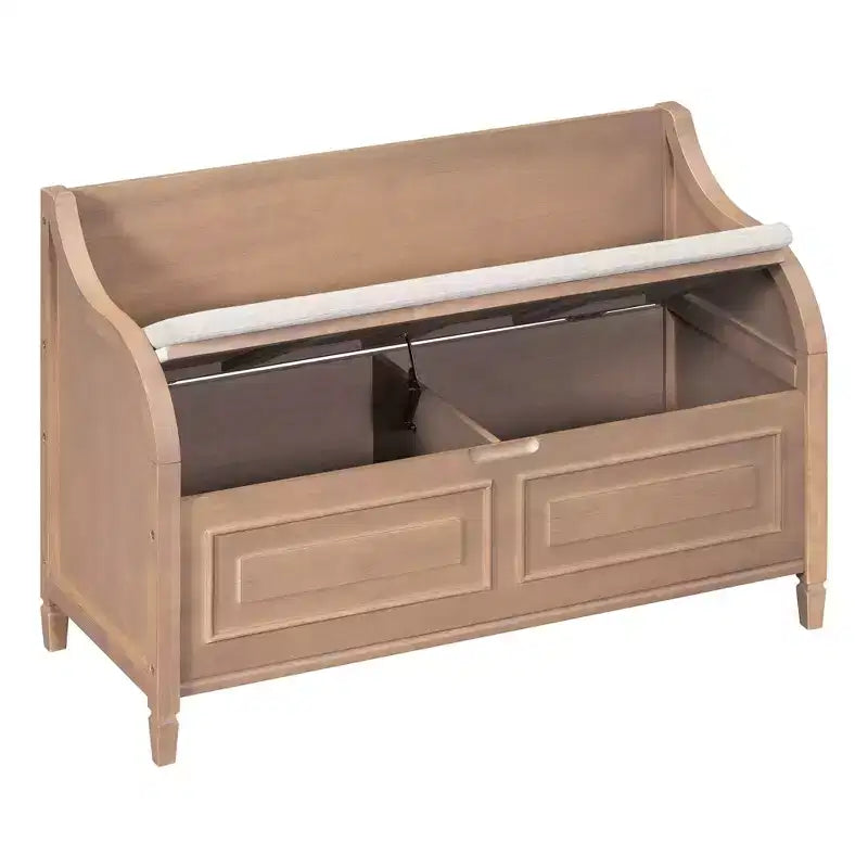 TUYOHW Banc de rangement rustique avec accoudoirs, banc d'entrée de style ferme avec charnière de sécurité, coussin fendu amovible, banc à chaussures pour chambre à coucher, salon