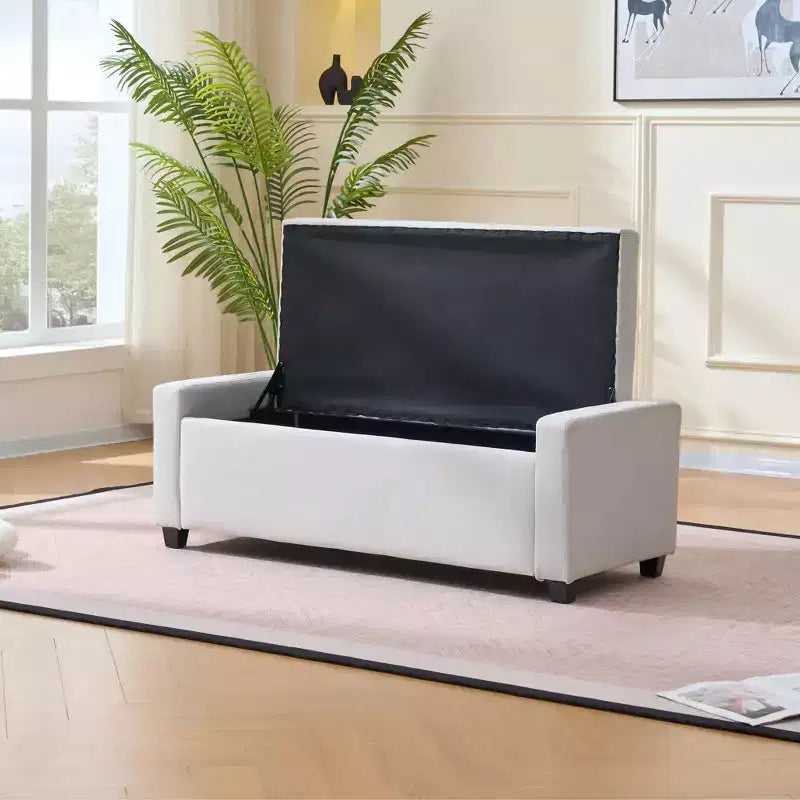 TUYOHW 48 Pouf banc de rangement capitonné avec charnière de sécurité - Banc d'entrée rembourré avec coutures diamant, banc de bout de lit pour salon, chambre à coucher