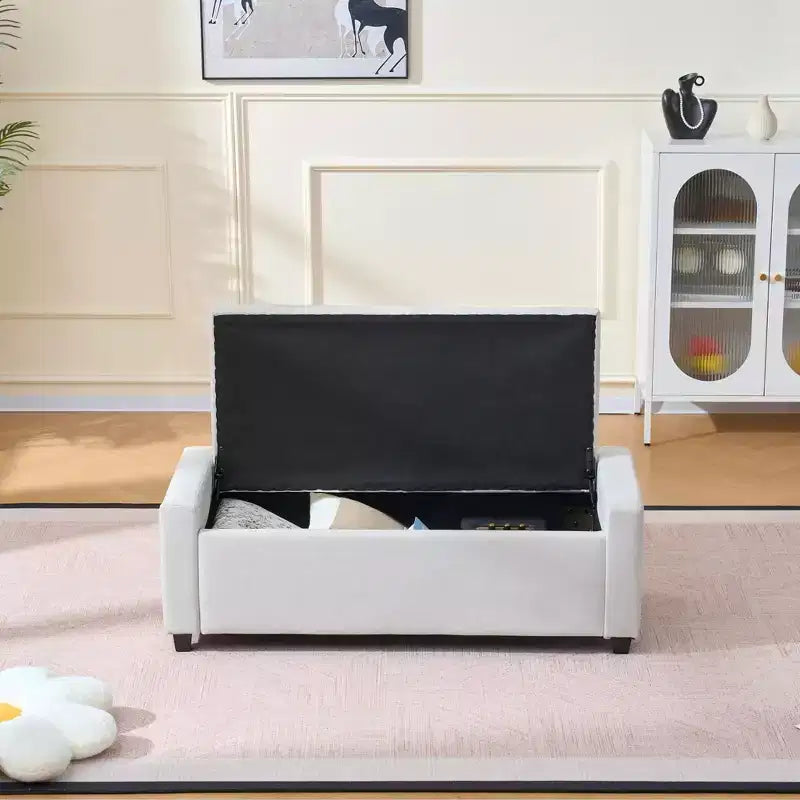 TUYOHW 48 Pouf banc de rangement capitonné avec charnière de sécurité - Banc d'entrée rembourré avec coutures diamant, banc de bout de lit pour salon, chambre à coucher