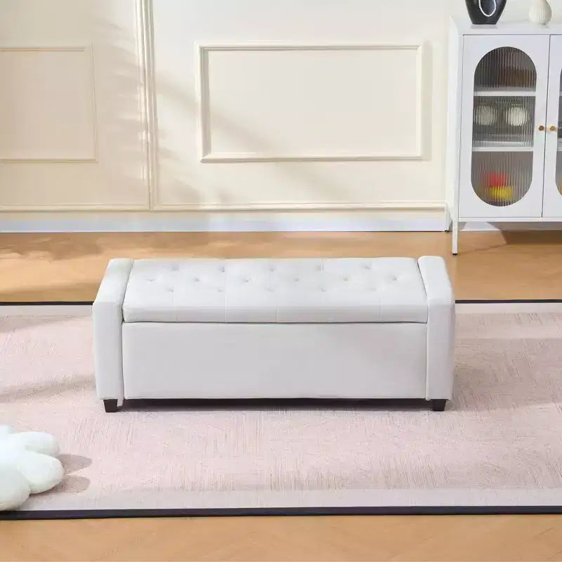 TUYOHW 48 Pouf banc de rangement capitonné avec charnière de sécurité - Banc d'entrée rembourré avec coutures diamant, banc de bout de lit pour salon, chambre à coucher