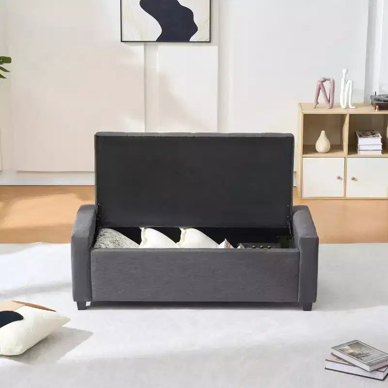 TUYOHW 48 Pouf banc de rangement capitonné avec charnière de sécurité - Banc d'entrée rembourré avec coutures diamant, banc de bout de lit pour salon, chambre à coucher