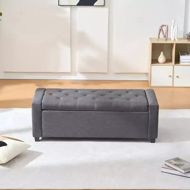 TUYOHW 48 Pouf banc de rangement capitonné avec charnière de sécurité - Banc d'entrée rembourré avec coutures diamant, banc de bout de lit pour salon, chambre à coucher