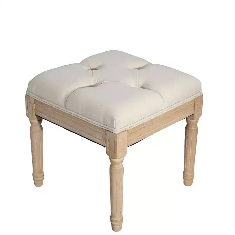 TUYOHW Pouf carré en tissu de 40 cm avec pieds en bois de caoutchouc, repose-pieds capitonné avec coussin, tabouret de coiffeuse pour chambre à coucher, salle à manger, salon, beige