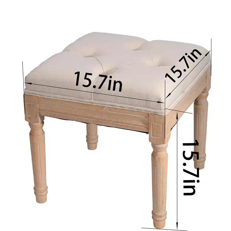 TUYOHW Pouf carré en tissu de 40 cm avec pieds en bois de caoutchouc, repose-pieds capitonné avec coussin, tabouret de coiffeuse pour chambre à coucher, salle à manger, salon, beige