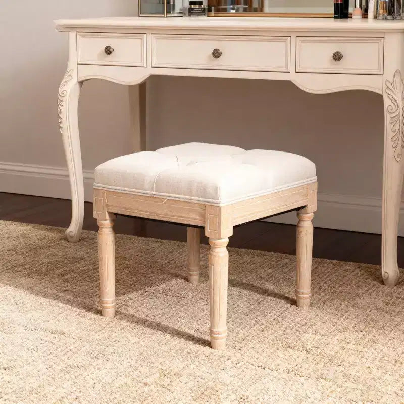 TUYOHW Pouf carré en tissu de 40 cm avec pieds en bois de caoutchouc, repose-pieds capitonné avec coussin, tabouret de coiffeuse pour chambre à coucher, salle à manger, salon, beige