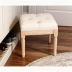 TUYOHW Pouf carré en tissu de 40 cm avec pieds en bois de caoutchouc, repose-pieds capitonné avec coussin, tabouret de coiffeuse pour chambre à coucher, salle à manger, salon, beige