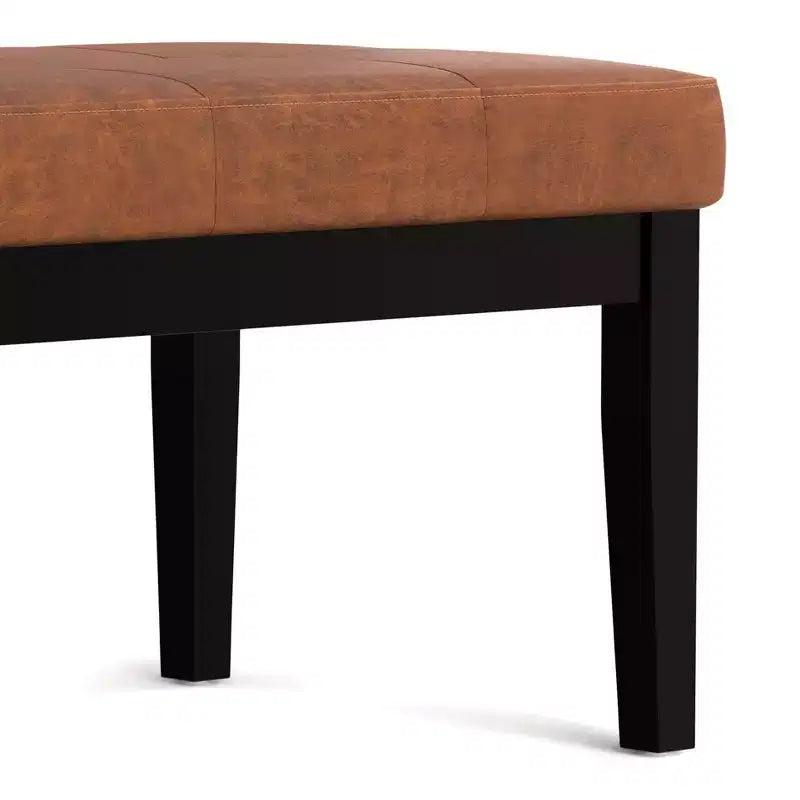 Banc ottoman rectangulaire contemporain Abbey de 66 cm de large en similicuir végétalien marron vieilli