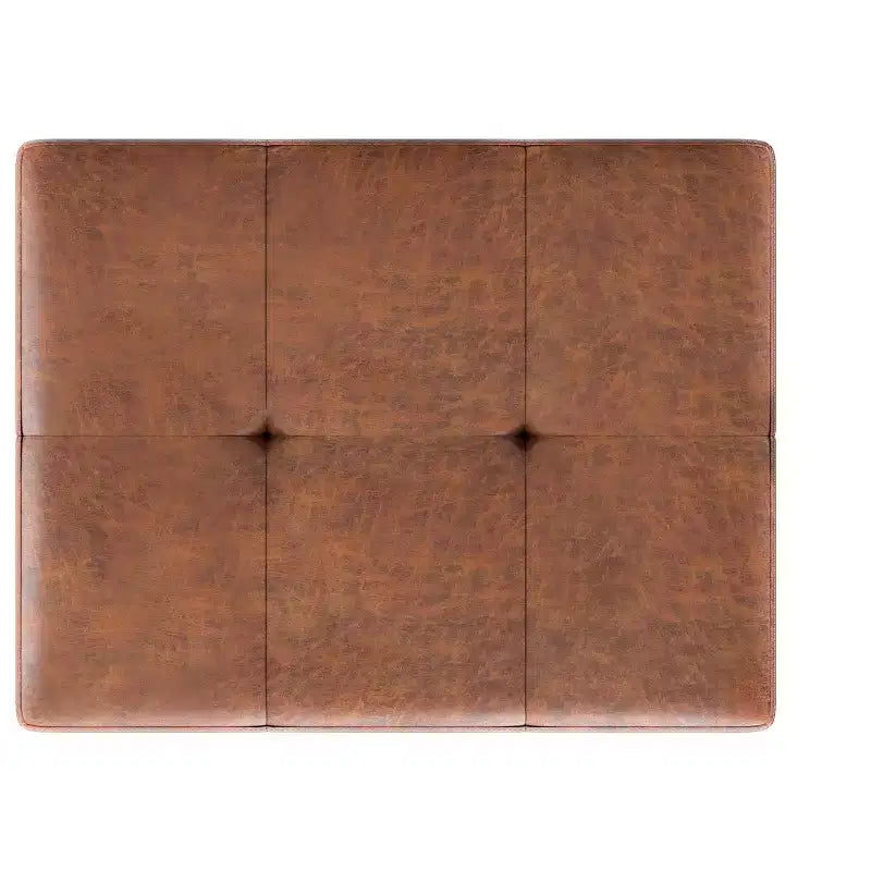 Banc ottoman rectangulaire contemporain Abbey de 66 cm de large en similicuir végétalien marron vieilli