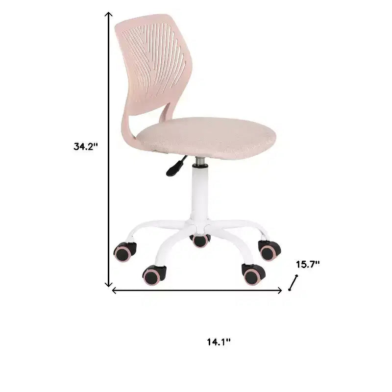 Chaise de bureau pivotante à roulettes, réglable en hauteur, HomeRoots, rose pâle et blanche