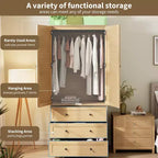 Armoire à vêtements avec tiroirs, armoire penderie en bois de 176,5 cm avec tringle de suspension, placard de rangement à 2 portes
