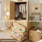 Armoire à vêtements avec tiroirs, armoire penderie en bois de 176,5 cm avec tringle de suspension, placard de rangement à 2 portes