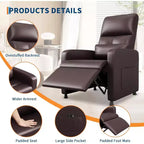 Fauteuil inclinable, Fauteuil Inclinable Ergonomique Rembourré en Cuir PU pour Salon, Dossier Haut, Siège Rembourré, 2 Poches Latérales