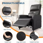 Fauteuil inclinable, Fauteuil Inclinable Ergonomique Rembourré en Cuir PU pour Salon, Dossier Haut, Siège Rembourré, 2 Poches Latérales