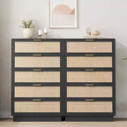 Commode 5 tiroirs en rotin pour chambre à coucher, Corps de meuble et pieds intégrés, Commode en bois pour couloirs, entrées et placards, Montage facile