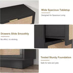 Commode 5 tiroirs en rotin pour chambre à coucher, Corps de meuble et pieds intégrés, Commode en bois pour couloirs, entrées et placards, Montage facile
