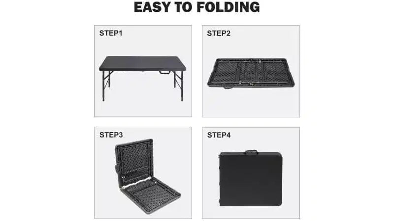 Table pliante robuste 1,20 m, hauteur réglable, imperméable, facile à nettoyer, plastique portable avec poignée, pieds antidérapants, capacité de 136 kg pour intérieur/extérieur