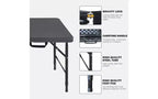 Table pliante robuste 1,20 m, hauteur réglable, imperméable, facile à nettoyer, plastique portable avec poignée, pieds antidérapants, capacité de 136 kg pour intérieur/extérieur