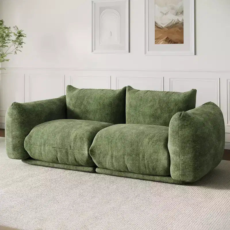 Canapé deux places sans structure - Aucun assemblage requis, canapé en chenille moelleuse de 75,2 po avec siège profond de 23,2 po pour petits espaces (Vert)