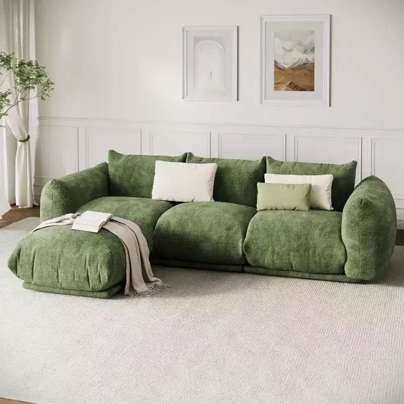 Canapé deux places sans structure - Aucun assemblage requis, canapé en chenille moelleuse de 75,2 po avec siège profond de 23,2 po pour petits espaces (Vert)