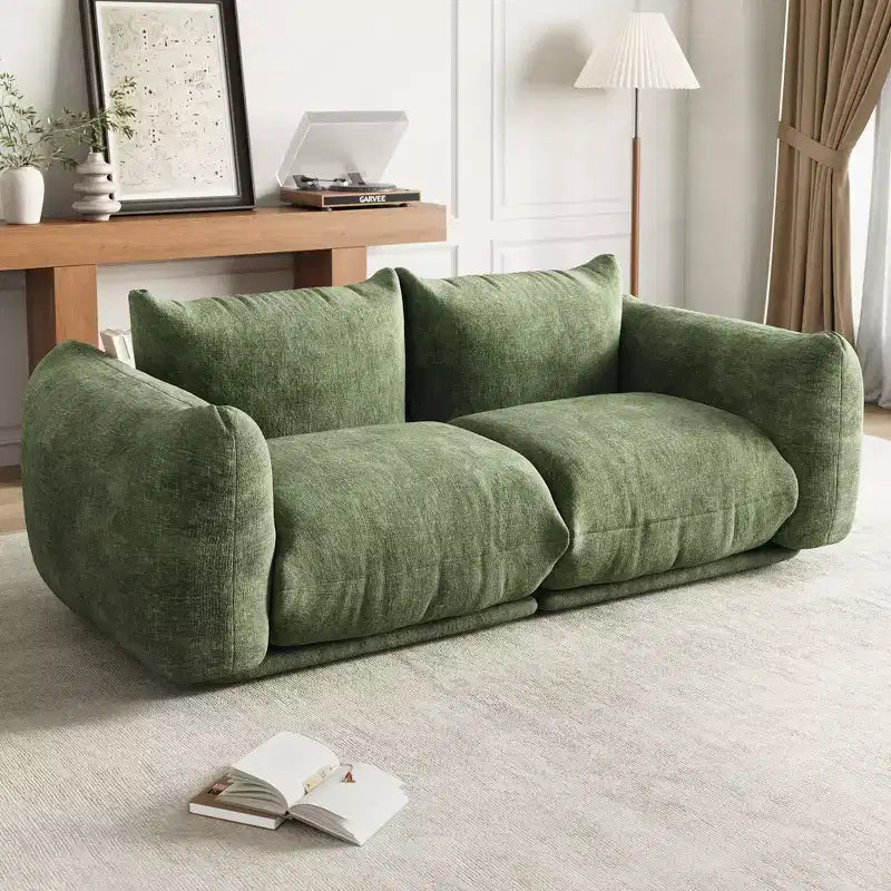 Boneless Love Seat Sofa - No Assembly Required, 75.2 Plush Chenille Cloud Couch with 23.2 Deep Seat for Small Spaces (Green)
