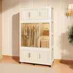 Armoire portable, organiseur de placard en plastique avec tringle et portes magnétiques, armoire de rangement portable et pliable