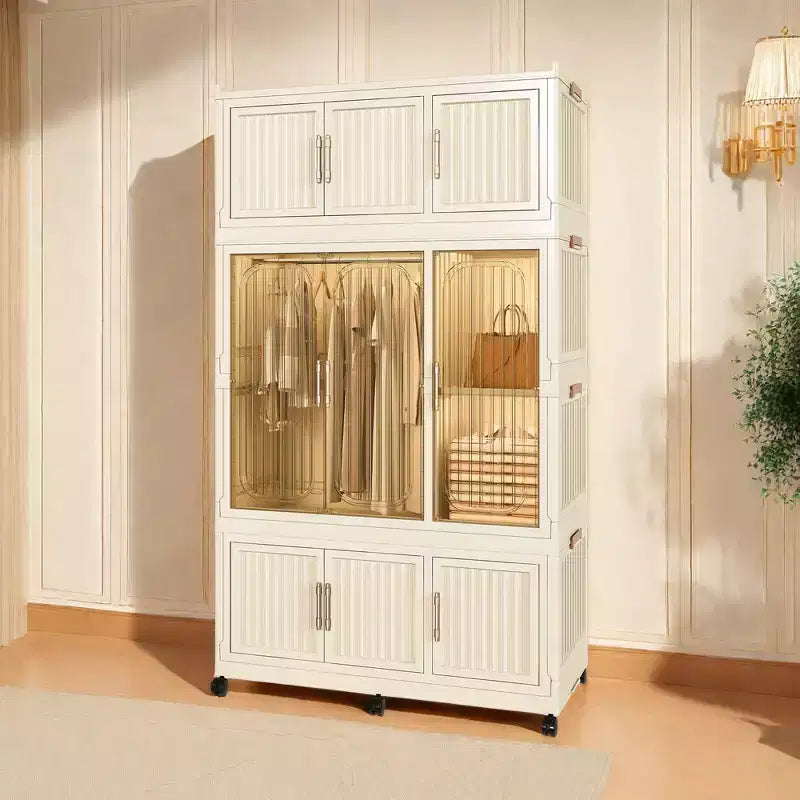 Armoire portable, organiseur de placard en plastique avec tringle et portes magnétiques, armoire de rangement portable et pliable