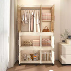 Armoire portable, organiseur de placard en plastique avec tringle et portes magnétiques, armoire de rangement portable et pliable