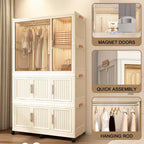 Armoire portable, organiseur de placard en plastique avec tringle et portes magnétiques, armoire de rangement portable et pliable