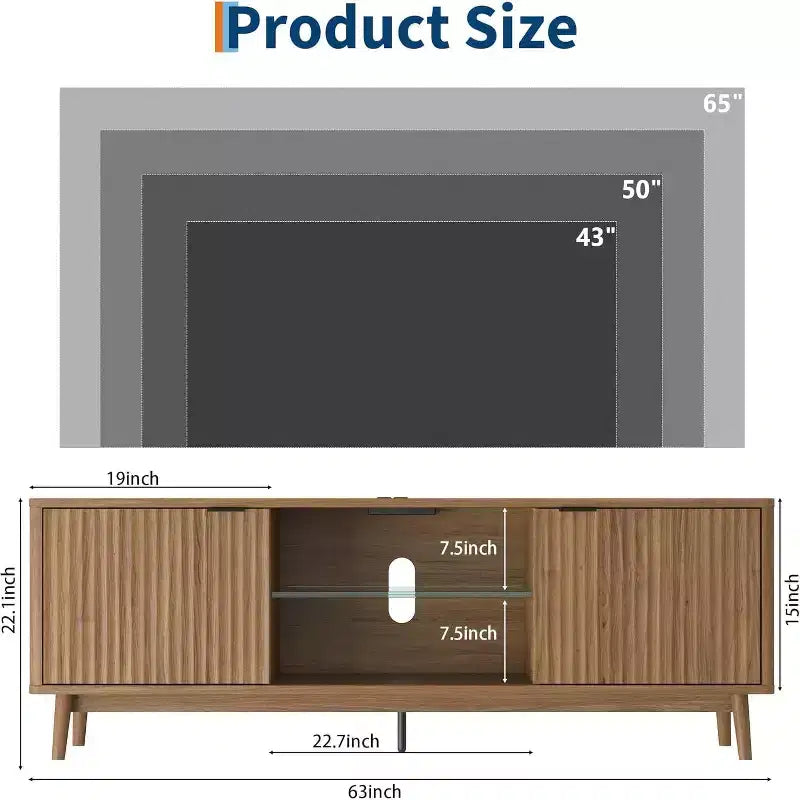 Meuble TV 65'', Meuble de divertissement avec rangement et étagère réglable, Console TV pour salon, Meuble média moderne