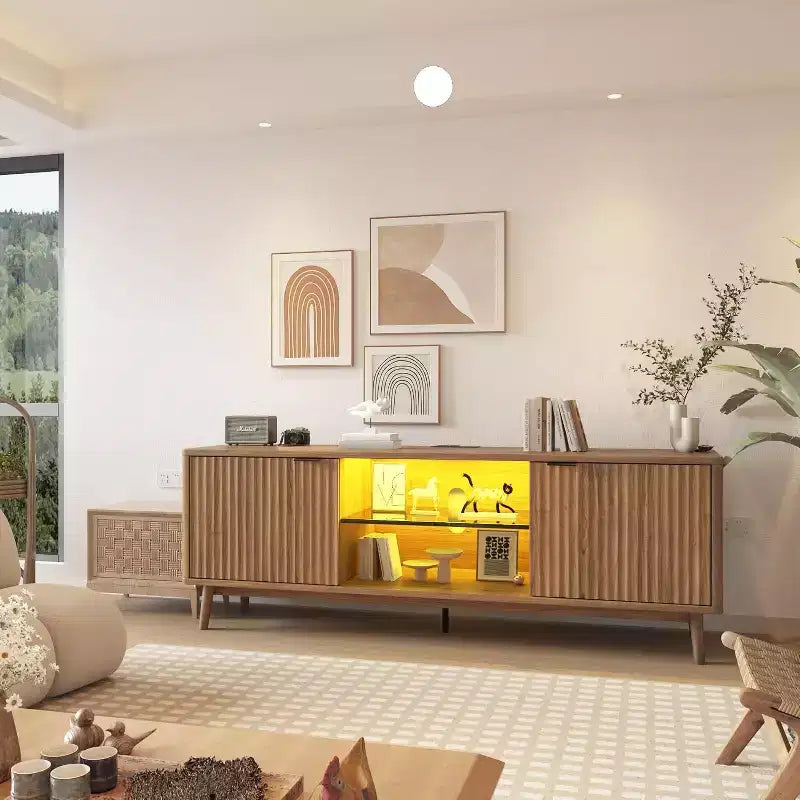 Meuble TV 65'', Meuble de divertissement avec rangement et étagère réglable, Console TV pour salon, Meuble média moderne
