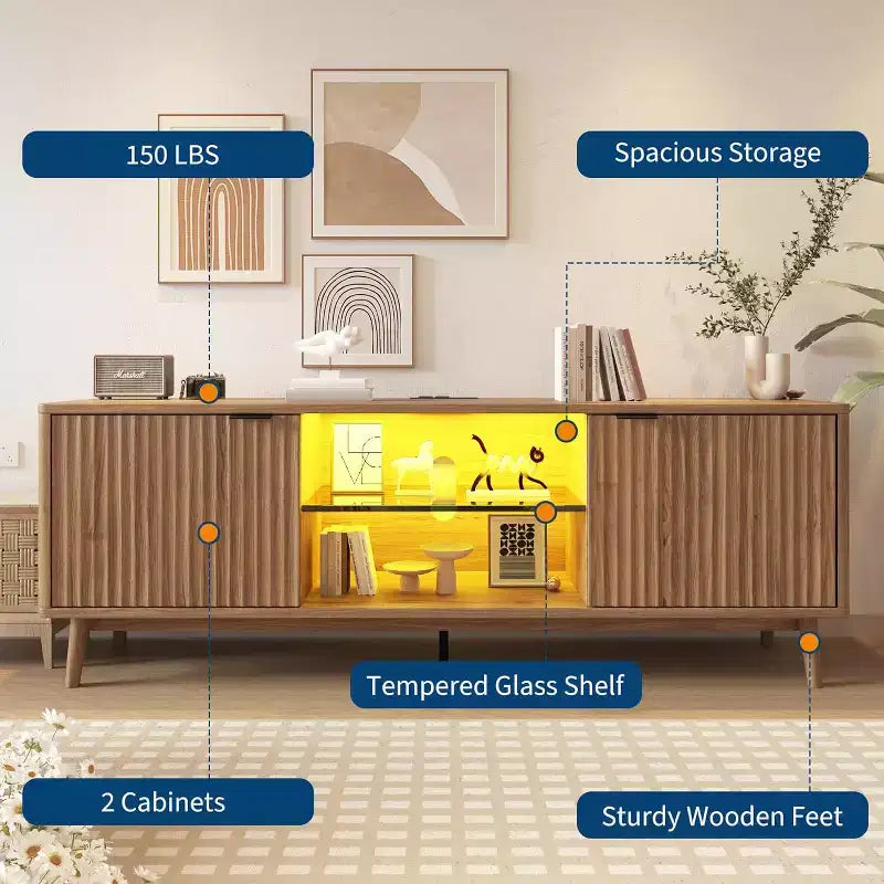 Meuble TV 65'', Meuble de divertissement avec rangement et étagère réglable, Console TV pour salon, Meuble média moderne