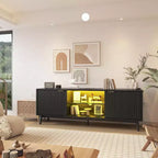 Meuble TV 65'', Meuble de divertissement avec rangement et étagère réglable, Console TV pour salon, Meuble média moderne