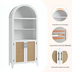 COZONY Étagère Bibliothèque Cintrée avec Portes, Étagère d'Exposition Ouverte à 5 Niveaux avec Décoration en Rotin, Meuble de Rangement Moderne pour Bureau, Salon, Bibliothèque